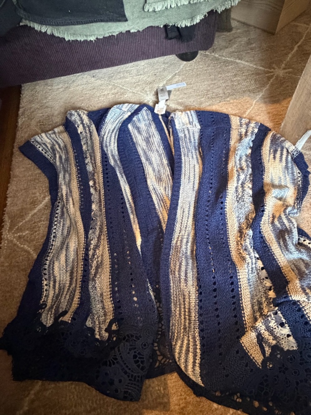 NWT Chicos Small/Medium Women’s Navy & Cream Striped Knit Cardigan Sweater